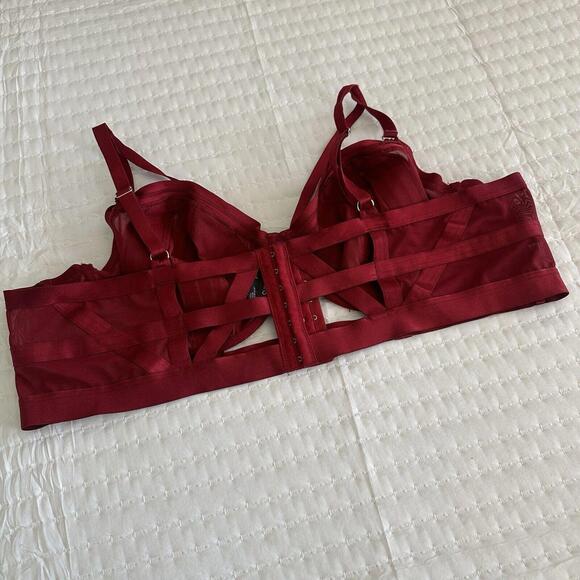 Torrid Curve Plus Size 4 Red Overt Strappy Mesh Bra Longline Bralette - Picture 5 of 11